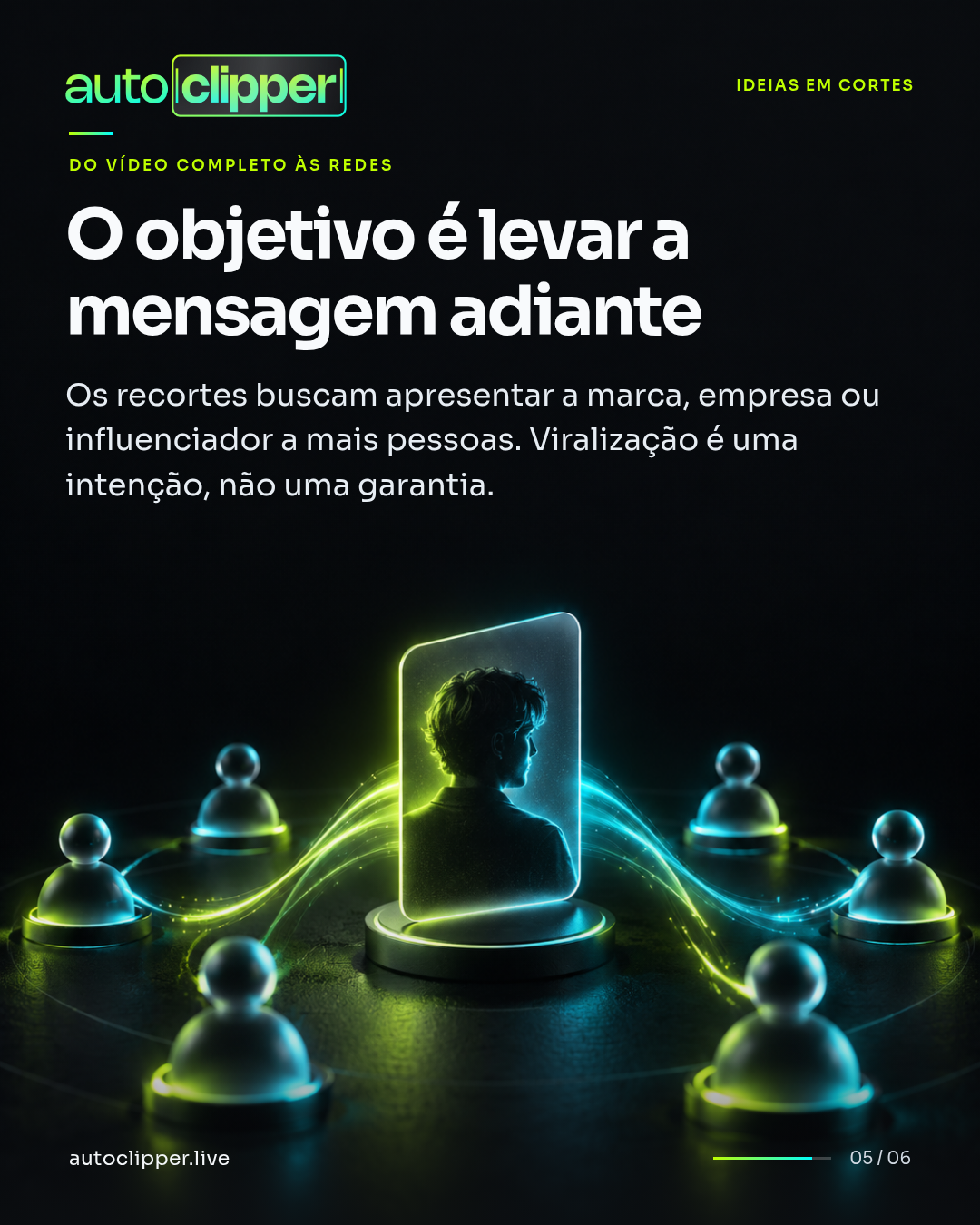 Slide 5 do carrossel O trabalho de um clipador é levar a mensagem adiante.